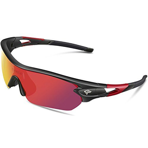 Wraparound Shield Sports Sunglasses – Black & Red Frame / Red Mirror Lens