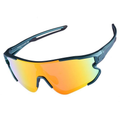 Polarized Wraparound Shield Sports Sunglasses – Teal Frame / Orange Mirror Lens